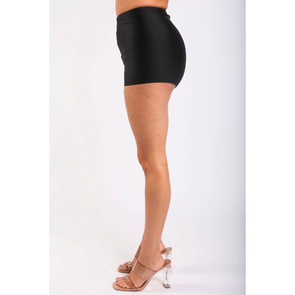 Women High Waist Shiny Tricot Stretchy Skinny Rave Dance Yoga Biker Shorts S M L - Picture 6 of 9